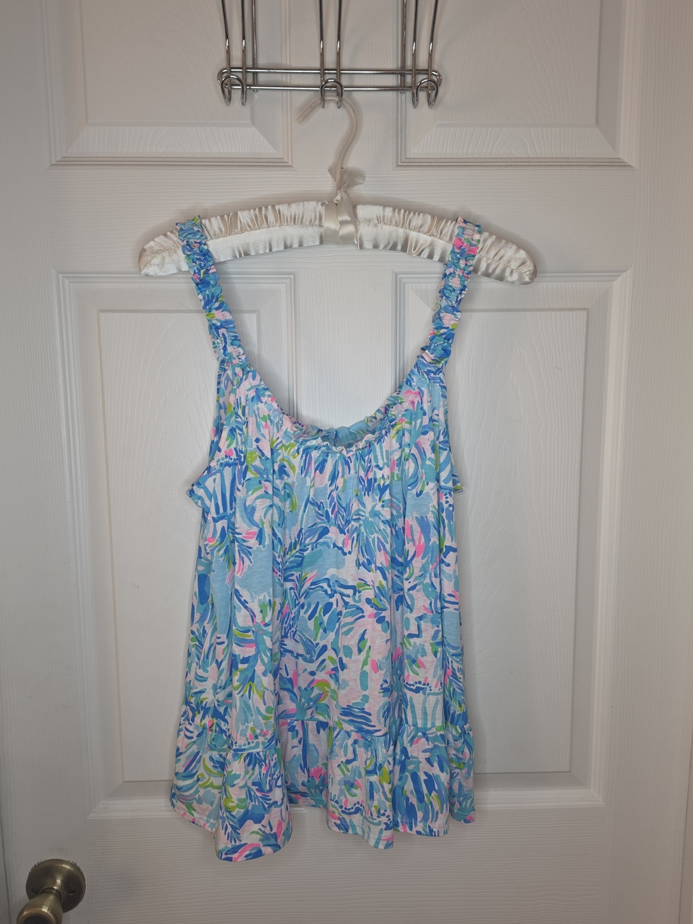 Lilly Pulitzer Pima Cotton Tropical Print Ruffle Hem Tank Top Size M